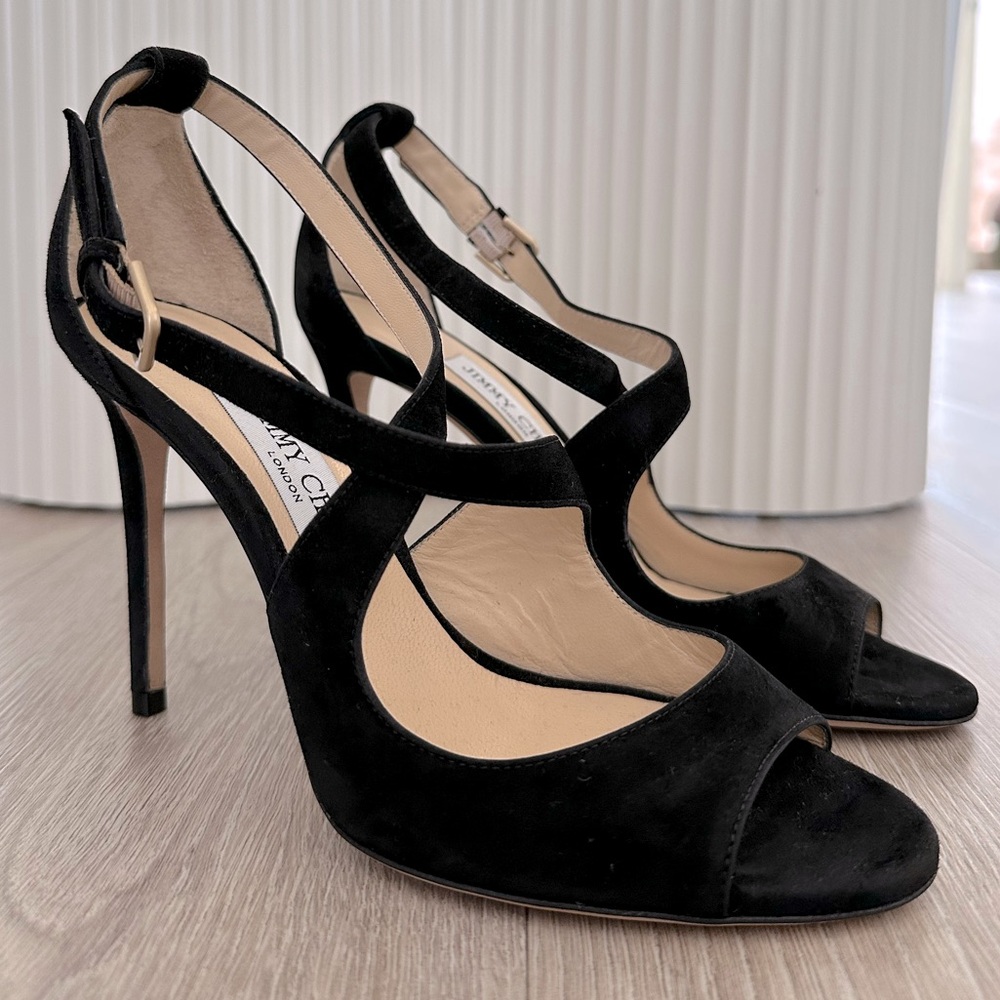 Authentic Jimmy Choo Black Suede Sandal Heels Emily 85 – Brand New! - Picture 3 of 11